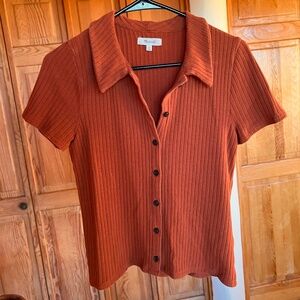 Madewell - Orange Ribbed Button-Up Shirt - Size Small